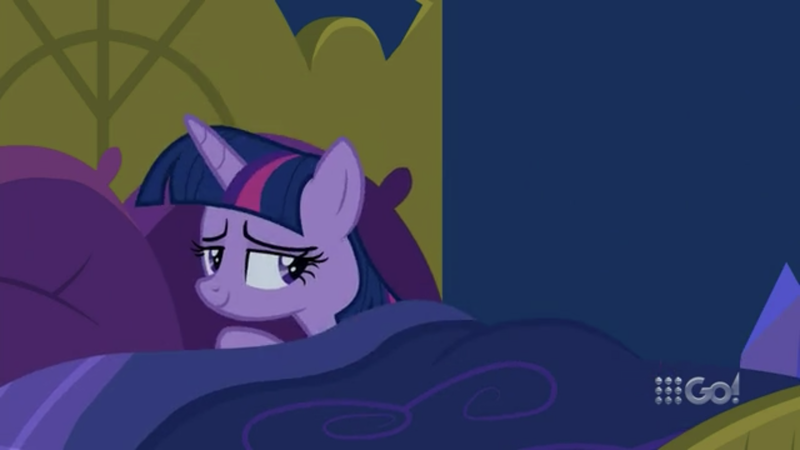 Size: 2208x1242 | Tagged: alicorn, bed, bedroom, bedroom eyes, cakes for the memories, derpibooru import, safe, screencap, solo, spoiler:cakes for the memories, spoiler:mlp friendship is forever, twilight sparkle, twilight sparkle (alicorn)