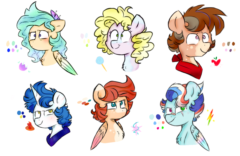 Size: 1548x1010 | Tagged: safe, artist:honneymoonmlp, derpibooru import, oc, oc:apple crumble, oc:ruby heart, oc:sonic rainbow, oc:starburst, oc:sugar high, oc:warm aura, earth pony, pegasus, pony, unicorn, female, male, moonverse, next generation, offspring, parent:cheese sandwich, parent:fluttershy, parent:pinkie pie, parent:prince blueblood, parent:rainbow dash, parent:rarity, parent:soarin', parent:sunburst, parent:suri polomare, parent:svengallop, parent:thunderlane, parent:twilight sparkle, parents:cheesepie, parents:soarindash, parents:surigallop, parents:thundershy, parents:twiburst