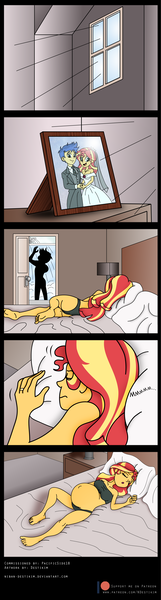 Size: 2084x7770 | Tagged: safe, artist:niban-destikim, artist:pacificside18, derpibooru import, flash sentry, sunset shimmer, comic:inner thoughts, equestria girls, bathroom, bedroom, belly, belly button, big belly, clothed female nude male, clothed male nude male, clothes, comic, comic page, dress, dresser, female, flashimmer, frame, lamp, male, morning, nightstand, picture frame, preggo shimmer, pregnant, pregnant equestria girls, prologue, shipping, shower, sleeping, straight, sunlight, sunrise, sunset preggers, tuxedo, wedding dress