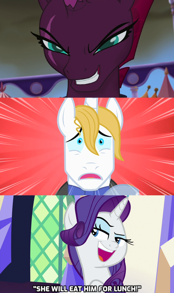 Size: 1280x2160 | Tagged: berryblood, caption, comic, derpibooru import, edit, edited screencap, female, male, my little pony: the movie, oh crap, oh crap face, payback, predator vs prey, prince blueblood, rarity, revenge, safe, satisfied, screencap, screencap comic, shipper on deck, shipping, smiling, smirk, smug, straight, tempest shadow, the best night ever, this will end in laughs, this will not end well, uh oh