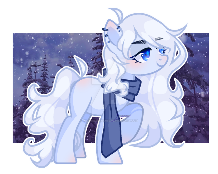 Size: 1280x1025 | Tagged: safe, artist:waterart350087, derpibooru import, oc, unofficial characters only, earth pony, pony, base used, clothes, deviantart watermark, female, forest, mare, obtrusive watermark, raised hoof, scarf, simple background, snow, snowfall, solo, transparent background, tree, watermark