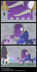 Size: 1600x3100 | Tagged: suggestive, artist:perfectblue97, derpibooru import, princess celestia, princess luna, twilight sparkle, alicorn, changeling, pony, comic, female, mare, moon, night, pointy ponies, sound effect