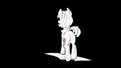 Size: 1920x1080 | Tagged: safe, artist:eldee, derpibooru import, oc, oc:roulette, unofficial characters only, earth pony, pony, fallout equestria, clothes, facing away, female, hoof wraps, mare, monochrome, simple background, style emulation, tengen toppa gurren lagann, walking