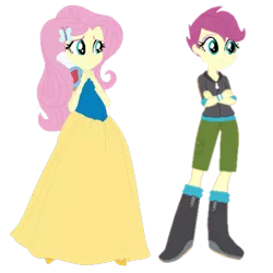 Size: 2289x2289 | Tagged: safe, derpibooru import, edit, fluttershy, scootaloo, equestria girls, maggie vera, simple background, snow white, transparent background