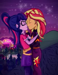 Size: 2550x3300 | Tagged: safe, artist:samyvillaly, derpibooru import, sci-twi, sunset shimmer, twilight sparkle, equestria girls, equestria girls series, sunset's backstage pass!, spoiler:eqg series (season 2), female, festival, lesbian, music festival outfit, scitwishimmer, shipping, sunsetsparkle