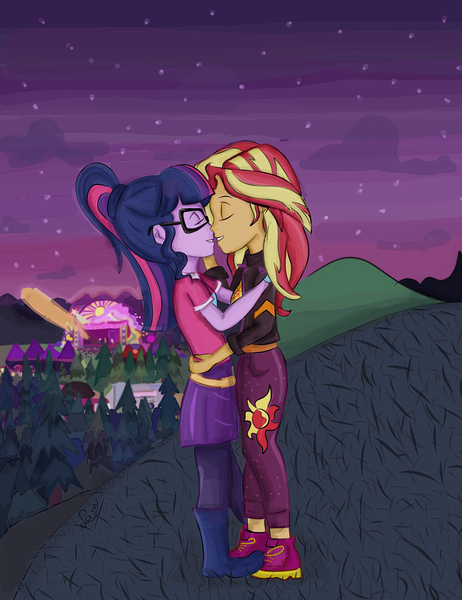 Size: 2469x3206 | Tagged: safe, artist:samyvillaly, derpibooru import, sci-twi, sunset shimmer, twilight sparkle, equestria girls, equestria girls series, sunset's backstage pass!, spoiler:eqg series (season 2), female, lesbian, music festival outfit, scitwishimmer, shipping, sunsetsparkle