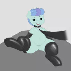 Size: 5000x5000 | Tagged: suggestive, artist:quarantinedchaoz, color edit, derpibooru import, edit, editor:minus, oc, oc:rocky (colt quest), unofficial characters only, unicorn, colt quest, absurd resolution, bedroom eyes, belly, belly button, chubby, clothes, collar, colored, colt, dominant pov, drool, featureless crotch, foal, gray background, latex, latex socks, leash, looking at you, male, malesub, on back, open mouth, pet play, raised leg, simple background, socks, solo, solo male, submissive, thighs, thunder thighs, two toned mane