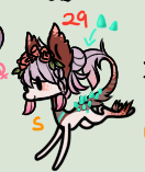 Size: 132x157 | Tagged: safe, artist:glitterring, derpibooru import, oc, unofficial characters only, earth pony, pony, chibi, cropped, earth pony oc, female, floral head wreath, flower, hoof fluff, leonine tail, mare, offscreen character, simple background, text