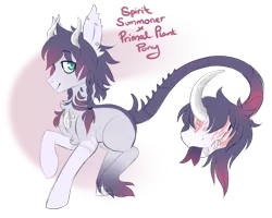 Size: 1024x820 | Tagged: artist:glitterring, augmented tail, chest fluff, cow plant pony, curved horn, derpibooru import, ear piercing, fangs, forked tongue, horn, male, monster pony, oc, original species, piercing, plant, plant pony, raised hoof, safe, simple background, smiling, thorns, transparent background, unofficial characters only