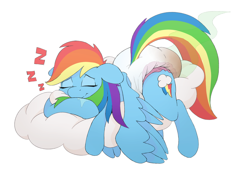 Size: 4031x3024 | Tagged: questionable, artist:messyszop, derpibooru import, rainbow dash, pegasus, pony, cloud, diaper, diaper fetish, drool, fetish, messy diaper, on a cloud, onomatopoeia, poofy diaper, poop, poopy diaper, simple background, sleeping, sleeping on cloud, smelly, solo, sound effects, stink lines, zzz