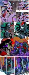 Size: 1280x3328 | Tagged: safe, artist:nancy-05, author:bigonionbean, derpibooru import, king sombra, nightmare moon, queen chrysalis, oc, oc:empress sacer malum, oc:melicus ostium, alicorn, changeling, changeling queen, pony, siren, comic:fusing the fusions, comic:time of the fusions, armor, comic, commissioner:bigonionbean, curved horn, female, fusion, fusion:empress sacer malum, fusion:melicus ostium, horn, imprisoned, jewelry, queen umbra, regalia, rule 63, tartarus, thought bubble