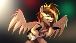 Size: 4800x2700 | Tagged: safe, artist:autumn feather, derpibooru import, oc, oc:prince whateverer, unofficial characters only, pegasus, pony, crown, guitar, high res, jewelry, musical instrument, regalia, singing, solo