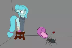 Size: 6000x4000 | Tagged: safe, artist:turbovilka, derpibooru import, oc, oc:whispy slippers, earth pony, pony, spider, absurd resolution, clothes, female, glasses, mare, slippers, solo, stool, sweater, turtleneck