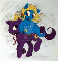 Size: 1024x1062 | Tagged: safe, artist:lemau, derpibooru import, oc, oc:clefty, oc:moony, unofficial characters only, earth pony, sea pony, animation cel, bald, cute, deviantart watermark, duo, duo male and female, eye contact, female, looking at each other, male, mare, obtrusive watermark, open mouth, smiling, stallion, walking, watermark