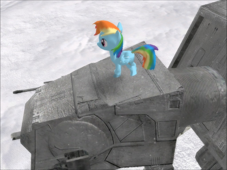 Size: 796x597 | Tagged: at-at, derpibooru import, hoth, mod, rainbow dash, safe, star wars, star wars battlefront 2