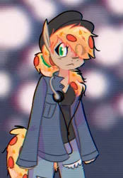 Size: 800x1150 | Tagged: safe, artist:provolonepone, derpibooru import, oc, oc:peetzer, ponified, unofficial characters only, anthro, food pony, original species, pizza pony, pony, clothes, food, pizza, solo