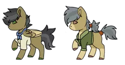 Size: 891x465 | Tagged: safe, artist:colacan-dy, artist:jaysey, artist:mist-the-loner, derpibooru import, oc, oc:deep wilderness, oc:tropic treasure, earth pony, pegasus, pony, icey-verse, bandana, base used, brother and sister, clothes, female, male, mare, markings, multicolored hair, offspring, parent:daring do, parent:doctor caballeron, parents:daballeron, raised hoof, shirt, siblings, simple background, stallion, transparent background, unshorn fetlocks