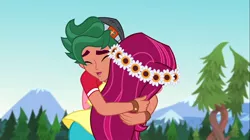 Size: 1100x618 | Tagged: safe, derpibooru import, screencap, gloriosa daisy, timber spruce, equestria girls, legend of everfree, brother and sister, cute, daisybetes, female, hug, male, siblings, timberbetes
