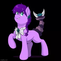 Size: 500x500 | Tagged: artist:little tigress, black background, chapter art, derpibooru import, female, lone hunter, oc, oc:viper pit, original species, purple coat, purple mane, safe, scorpion, scorpion tail, scorpony, simple background, solo, unofficial characters only