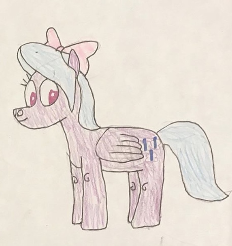 Size: 457x484 | Tagged: safe, artist:whistle blossom, deleted from derpibooru, derpibooru import, flitter, pegasus, pony, bow, cute, female, flitterbetes, hair bow, looking at you, mare, solo, standing, traditional art
