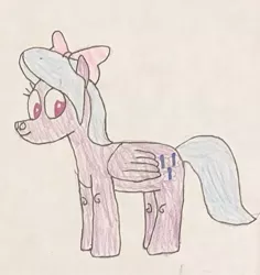 Size: 457x484 | Tagged: safe, artist:whistle blossom, deleted from derpibooru, derpibooru import, flitter, pegasus, pony, bow, cute, female, flitterbetes, hair bow, looking at you, mare, solo, standing, traditional art