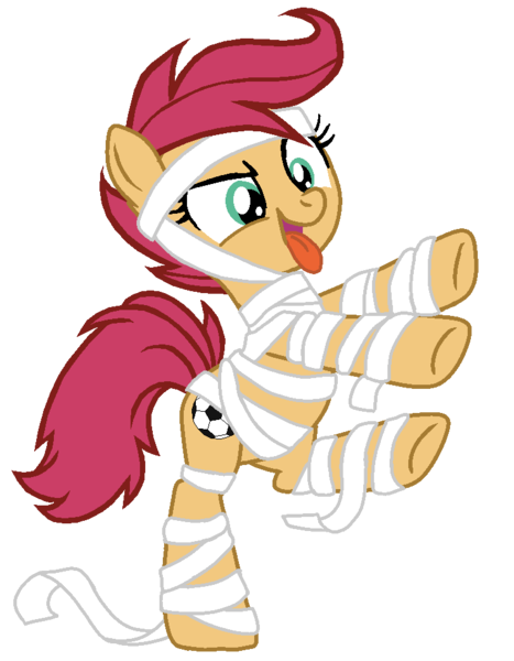 Size: 764x981 | Tagged: safe, artist:optimusv42, derpibooru import, patch (g1), earth pony, pony, my little pony tales, clothes, costume, fan version, field runner, friendship troopers, g1, mummy, mummy costume, my little pony friendship troopers, nightmare night, nightmare night costume, not scootaloo, patch, simple background, solo, tongue out, transparent background