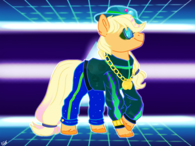 Size: 1024x768 | Tagged: safe, artist:holdytussigwpigeon, artist:importantgreatwake, artist:pigeorgien, derpibooru import, applejack, earth pony, 80s, clothes, female, glasses, hat, mare, solo