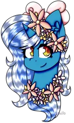 Size: 734x1224 | Tagged: alicorn, alicorn oc, artist:spedoodle, bow, derpibooru import, female, flower, flower in hair, hair bow, horn, mare, oc, oc:fleurbelle, safe, simple background, smiling, smiling at you, transparent background, wings, yellow eyes