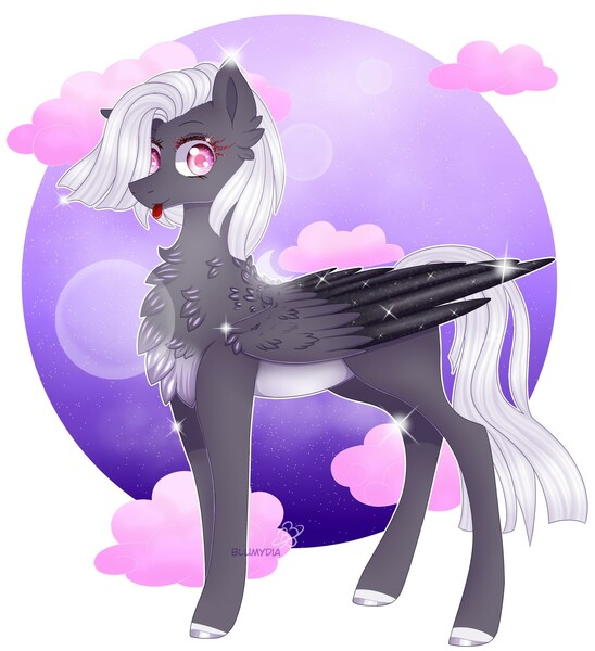 Size: 1705x1866 | Tagged: safe, artist:blumydia, derpibooru import, oc, pegasus, pony, female, mare, solo, tongue out, two toned wings, wings