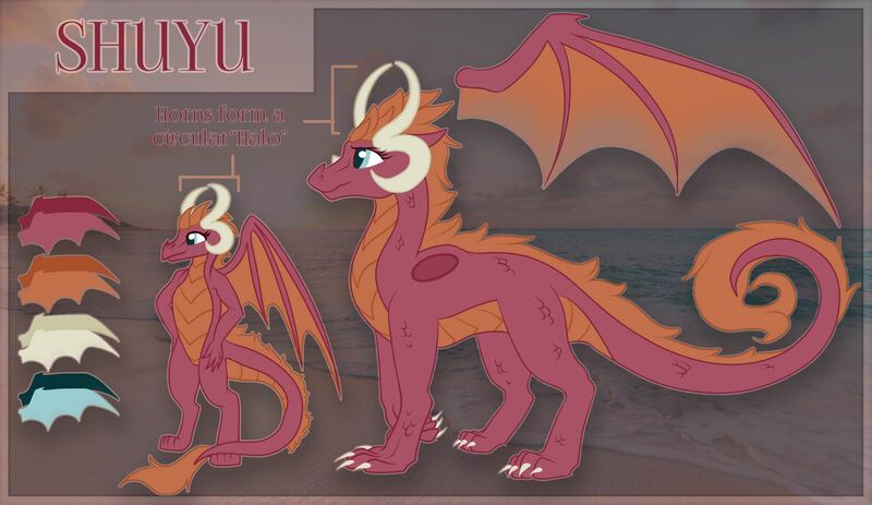 Size: 1600x926 | Tagged: anthro, artist:amura-of-jupiter, claws, commission, curled tail, derpibooru import, dragon, female, fur, guide, hand on hip, horns, membranous wings, oc, oc:shuyu, orange mane, quadrupedal, reference, reference sheet, safe, scales, smiling, spread wings, unofficial characters only, wings