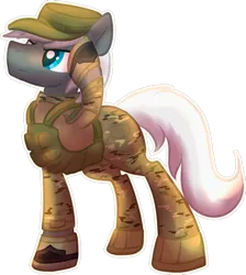 Size: 1024x1144 | Tagged: armor, armored pony, artist:amura-of-jupiter, blue eyes, boots, camouflage, clothes, combat boots, commission, derpibooru import, gray coat, hat, looking up, male, military, military hat, military uniform, oc, safe, salute, serious, shoes, simple background, sticker, transparent background, unofficial characters only, white mane
