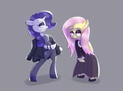 Size: 1357x1000 | Tagged: safe, artist:another_pony, derpibooru import, fluttershy, rarity, pegasus, semi-anthro, unicorn, clothes, duo, fashion, fluttergoth, goth