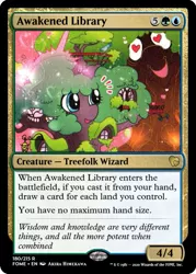 Size: 375x523 | Tagged: safe, artist:akira himekawa, derpibooru import, edit, ent, ccg, golden oaks library, heart eyes, lady library, lord of the rings, magic the gathering, titter tree, trading card, trading card edit, tree, window, wingding eyes