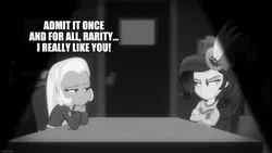 Size: 1280x720 | Tagged: safe, derpibooru import, edit, edited screencap, screencap, rarity, trixie, equestria girls, equestria girls series, rarity investigates: the case of the bedazzled boot, caption, female, image macro, lesbian, meme, rarixie, shipping, text, trixie yells at everything