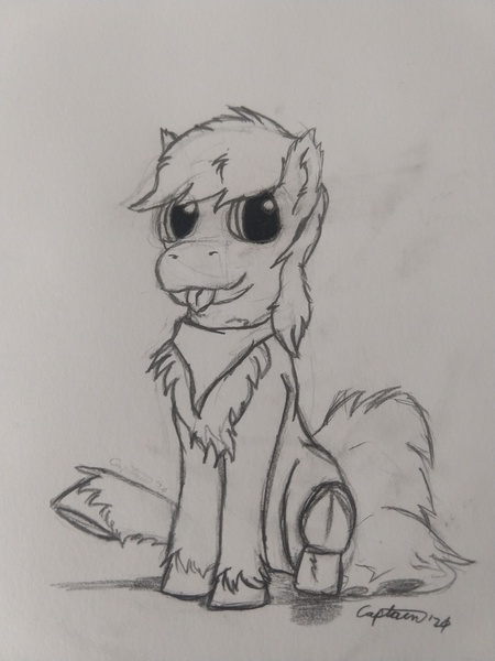 Size: 3024x4032 | Tagged: safe, artist:capt-sierrasparx, derpibooru import, oc, oc:arcane gears, unofficial characters only, earth pony, bandana, chest fluff, male, mlem, quick sketch, silly, solo, stallion, tongue out, traditional art