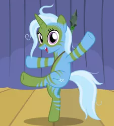 Size: 1762x1953 | Tagged: safe, artist:badumsquish, derpibooru import, trixie, pony, unicorn, the cutie re-mark, alternate hairstyle, alternate manestyle, alternate timeline, bipedal, can can, can-can, chrysalis resistance timeline, clone, cutie mark, dancing, face paint, female, high kick, kick, kicking, looking at you, mare, radio city rockettes, show accurate, spear, stage, time paradox, tribal, tribal marking, weapon