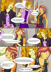 Size: 751x1063 | Tagged: safe, artist:symptom99, derpibooru import, adagio dazzle, sunset shimmer, comic:sunset's dilemma with adagio, equestria girls, against wall, allegro amoroso, bedroom eyes, blushing, chair, clothes, comic, commission, conversation, curtains, ear piercing, earring, female, flirting, image, implications, implied flash sentry, implied flashimmer, implied shipping, implied straight, jewelry, jpeg, lesbian, lidded eyes, looking at each other, male, nervous, open mouth, painting, piercing, room, rule 63, seductive look, shipping, smiling, smirk, speech bubble, sunllegro, sunsagio, talking, teeth, touch, up against the wall