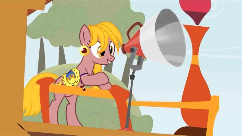 Size: 1280x720 | Tagged: safe, derpibooru import, oc, oc:ariella, earth pony, pony, apple family reunion, loudhailer, megaphone, raise this barn, recolor, solo, utauloid