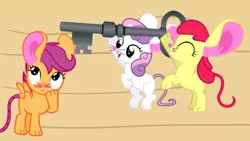 Size: 696x393 | Tagged: safe, artist:magpie-pony, derpibooru import, apple bloom, scootaloo, sweetie belle, earth pony, mouse, pegasus, pony, rat, unicorn, barely pony related, cinderella, cindershy, crossover, cutie mark crusaders, fairy tale, key, mouse ears, mousified, pinkie tales, rat tail, species swap, whiskers