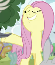 Size: 670x789 | Tagged: safe, derpibooru import, screencap, fluttershy, butterfly, pony, rabbit, memnagerie, spoiler:memnagerie, spoiler:mlp friendship is forever, animal, cropped, eyes closed, faic, female, mare, solo
