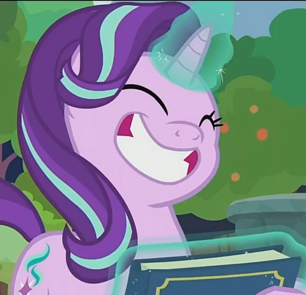 Size: 769x742 | Tagged: safe, derpibooru import, screencap, starlight glimmer, unicorn, memnagerie, spoiler:memnagerie, spoiler:mlp friendship is forever, cropped, cute, eyes closed, glimmerbetes, magic, scrapbook, smiling, solo