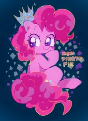 Size: 1487x2048 | Tagged: safe, artist:osawari64, derpibooru import, pinkie pie, earth pony, pony, birthday, crown, cute, diapinkes, female, happy birthday, jewelry, mare, pinkie pie's birthday, regalia, smiling, solo