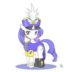 Size: 1757x1796 | Tagged: safe, artist:auntie_grub, derpibooru import, rarity, pony, unicorn, testing testing 1-2-3, ancient wonderbolts uniform, clothes, cute, female, hat, looking at you, mare, no pupils, raribetes, sgt. rarity, simple background, solo, uniform, white background