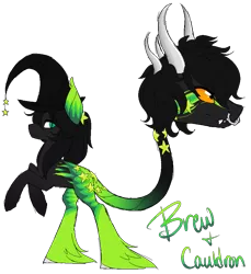 Size: 831x907 | Tagged: safe, artist:airi-draws-stuff, derpibooru import, oc, oc:brew, unofficial characters only, cow plant pony, monster pony, original species, plant pony, augmented tail, ear fluff, fangs, hat, hoof fluff, horn, nose piercing, nose ring, piercing, plant, rearing, simple background, tongue out, transparent background, witch hat