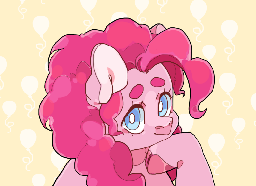 Size: 524x380 | Tagged: safe, artist:xeiphi, deleted from derpibooru, derpibooru import, pinkie pie, earth pony, pony, balloon, bust, cloven hooves, colored hooves, colored pupils, cute, diapinkes, looking at you, portrait, solo