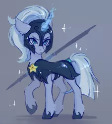 Size: 1788x1980 | Tagged: safe, artist:magicbalance, derpibooru import, silver sable, pony, unicorn, armor, background pony, curved horn, female, gray background, guard, guardsmare, horn, magic, mare, rcf community, royal guard, simple background, sketch, solo, telekinesis, weapon