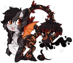 Size: 1280x1100 | Tagged: safe, artist:glitterring, derpibooru import, oc, unofficial characters only, cow plant pony, monster pony, original species, plant pony, snake, :d, augmented tail, bat wings, fangs, forked tongue, hoof fluff, plant, raised hoof, simple background, slit eyes, smiling, tongue out, transparent background, wings