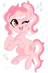 Size: 200x303 | Tagged: safe, artist:glitterring, derpibooru import, oc, oc:peach meadow, unofficial characters only, earth pony, pony, :d, earth pony oc, female, frog (hoof), mare, pixel art, simple background, solo, transparent background, underhoof