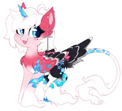 Size: 1280x1156 | Tagged: safe, artist:glitterring, derpibooru import, oc, unofficial characters only, alicorn, pony, :d, :p, alicorn oc, ear piercing, female, hoof fluff, hoof polish, horn, leonine tail, mare, piercing, simple background, solo, tongue out, transparent background, unshorn fetlocks, wings