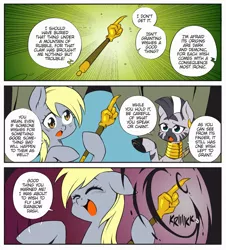 Size: 1216x1344 | Tagged: artist:nekoshiei, claw, colored, color edit, comic, cropped, derpibooru import, derpy hooves, edit, editor:anonycat, female, mare, monkey paw, my little pony: the manga, pegasus, safe, seven seas, this will not end well, zebra, zecora